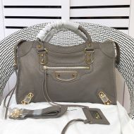 Balenciaga Medium Classic City Shoulder Bag In Metallic Edge Goatskin Grey