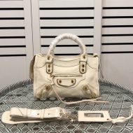 Balenciaga Mini Classic City Shoulder Bag In Metallic Edge Goatskin White