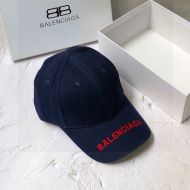 Balenciaga Embroidered Cap Cotton In Navy Blue/Red