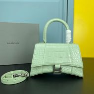 Balenciaga Hourglass Handbag In Crocodile Embossed Leather Green/Silver