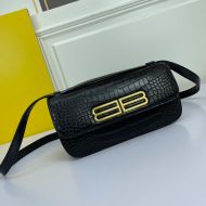 Balenciaga Medium Gossip Bag In Crocodile Embossed Leather Black