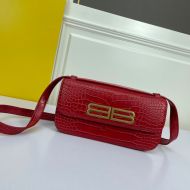 Balenciaga Medium Gossip Bag In Crocodile Embossed Leather Burgundy