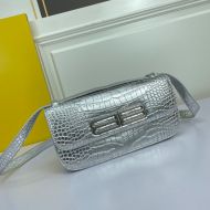 Balenciaga Medium Gossip Bag In Crocodile Embossed Leather Silver