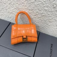 Balenciaga Mini Hourglass Handbag In Crocodile Embossed Leather Orange