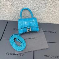 Balenciaga Mini Hourglass Handbag In Crocodile Embossed Leather Sky Blue