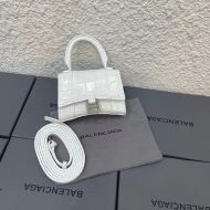 Balenciaga Mini Hourglass Handbag In Crocodile Embossed Leather White