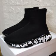 Balenciaga Speed Sneakers with Graffiti Sole Unisex Knit All Black