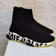 Balenciaga Speed Sneakers with Graffiti Sole Unisex Knit Black/Lemon