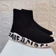 Balenciaga Speed Sneakers with Graffiti Sole Unisex Knit Black/White