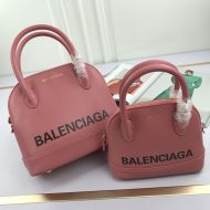 Balenciaga Ville Handbag In Grained Leather Pink