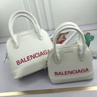 Balenciaga Ville Handbag In Grained Leather White/Red