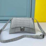 Balenciaga XS Downtown Shoulder Bag In Crocodile Embossed Leather Grey