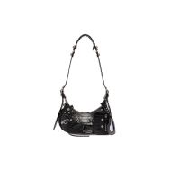 Balenciaga XS Le Cagole Shoulder Bag In Crocodile Embossed Leather with Rhinestones Black