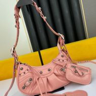 Balenciaga XS Le Cagole Shoulder Bag In Embossed Leather Pink