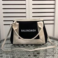 Balenciaga XS Navy Cabas In Canvas Black/White