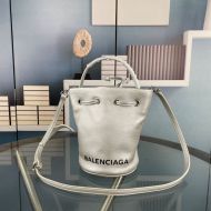 Balenciaga XS Wheel Drawstring Bucket Bag In Calfskin Silver