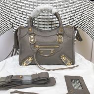 Balenciaga Mini Classic City Shoulder Bag In Metallic Edge Goatskin Grey