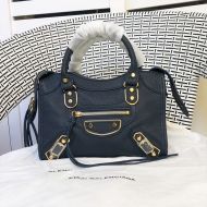 Balenciaga Mini Classic City Shoulder Bag In Metallic Edge Goatskin Navy Blue