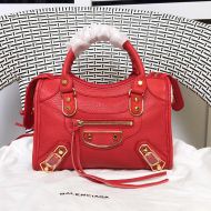 Balenciaga Mini Classic City Shoulder Bag In Metallic Edge Goatskin Red