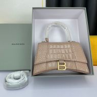 Balenciaga Hourglass Handbag In Crocodile Embossed Leather Apricot/Gold