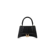 Balenciaga Hourglass Handbag In Crocodile Embossed Leather Black/Gold