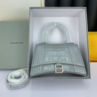 Balenciaga Hourglass Handbag In Crocodile Embossed Leather Grey/Silver