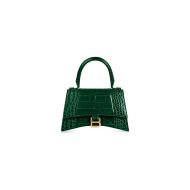 Balenciaga Hourglass Handbag In Crocodile Embossed Leather Green/Gold