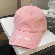 Balenciaga Logo Embroidered Cap Cotton In Pink/White