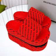 Balenciaga Rise Platform Slides Women Textile Red