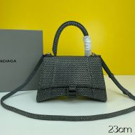 Balenciaga Small Hourglass Handbag with Crystals In Calfskin Grey