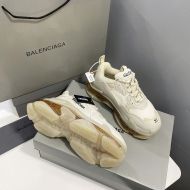 Balenciaga Triple S Sneakers with Clear Sole Unisex Leather and Mesh Beige