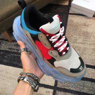 Balenciaga Triple S Sneakers with Clear Sole Unisex Leather and Mesh Beige/Red