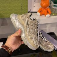 Balenciaga Triple S Sneakers with Clear Sole Unisex GG Supreme Leather and Mesh Beige/Silver