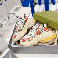 Balenciaga Triple S Sneakers Unisex GG Supreme Floral Leather White