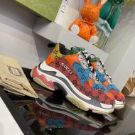 Balenciaga Triple S Sneakers Unisex GG Supreme Patchwork Orange/Blue