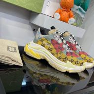 Balenciaga Triple S Sneakers Unisex GG Supreme Patchwork Yellow/Red