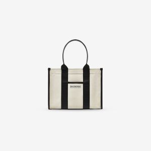 Balenciaga Small Hardware Tote With Strap In Canvas White