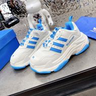 Balenciaga X Adidas Triple S Sneakers Unisex Leather and Mesh White/Blue