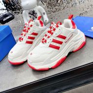 Balenciaga X Adidas Triple S Sneakers Unisex Leather and Mesh White/Red