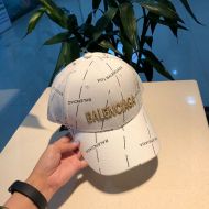 Balenciaga Allover Logo Embroidered Baseball Cap In White