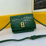 Balenciaga B Crossbody Bag In Crocodile Embossed Leather Green