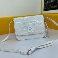 Balenciaga B Crossbody Bag In Crocodile Embossed Leather White