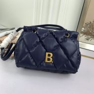 Balenciaga B Flap Bag In Quilted Nappa Leather Navy Blue