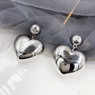 Balenciaga BB Heart Pendant Earrings In Silver