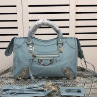 Balenciaga Small Classic City Shoulder Bag In Metallic Edge Goatskin Blue