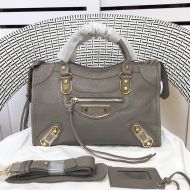 Balenciaga Small Classic City Shoulder Bag In Metallic Edge Goatskin Grey