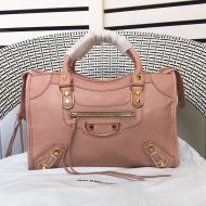 Balenciaga Small Classic City Shoulder Bag In Metallic Edge Goatskin Pink