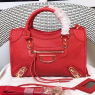 Balenciaga Small Classic City Shoulder Bag In Metallic Edge Goatskin Red