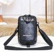 Balenciaga Explorer Crossbody Pouch In Arena Lambskin Black