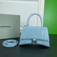 Balenciaga Hourglass Handbag In Crocodile Embossed Leather Sky Blue